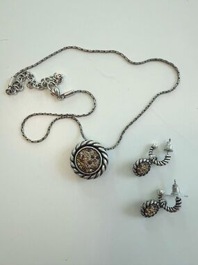 Brighton Reversible Gold Magic Swarovski Crystal Necklace and Earring Set